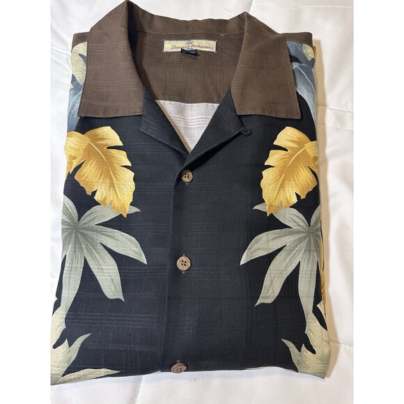 Tommy Bahama Shirt Mens XL Black Brown 100% Silk Hawaiian Aloha Floral Print - Picture 11 of 11